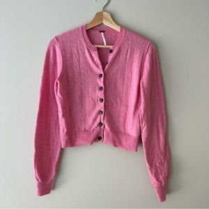 Free people pink long sleeve cardigan